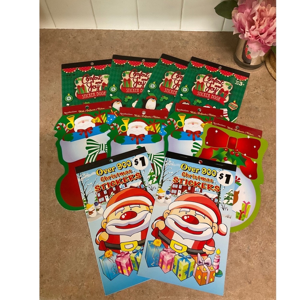 Christmas Sticker Book Lot 9ct Recollections Kids Santa Reindeer Holiday Crafts